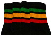 Black Tube Socks with Rasta Stripes  