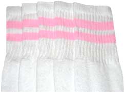 White Tube Socks with Baby Pink Stripes