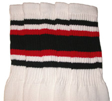 White Tube Socks with Black and Red Stripes