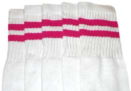 White Tube Socks with Bubblegum Pink Stripes