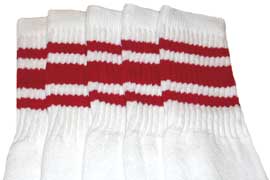 White Tube Socks with Red Stripes 