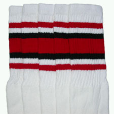 White Tube Socks with Red and Black Stripes