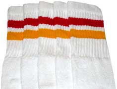 White Tube Socks with Red and Gold Stripes