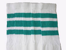 Kids White Tube Socks with Teal Stripes