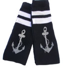 Knee High White Anchor Black Tube Socks with White Stripes