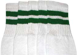 Knee High White Tube Socks with Green Stripes