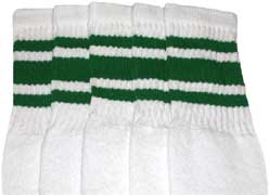 Knee High White Tube Socks with Green Stripes