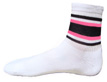 Meduim Low Cut Girls Sports Striped White Socks With Black/Bubblegum Pink Stripes