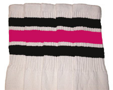 Over the Knee White Tube Socks with Black and Hot Pink Stripes